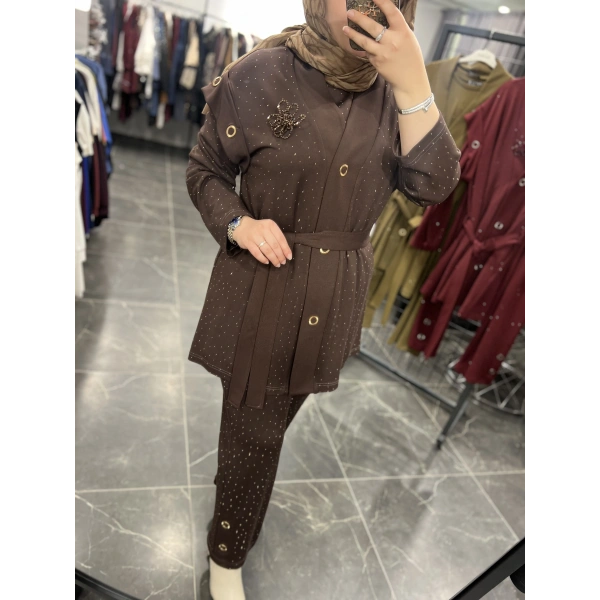 PUREVA Serpme Taşlı Çelik Üçlü Takım