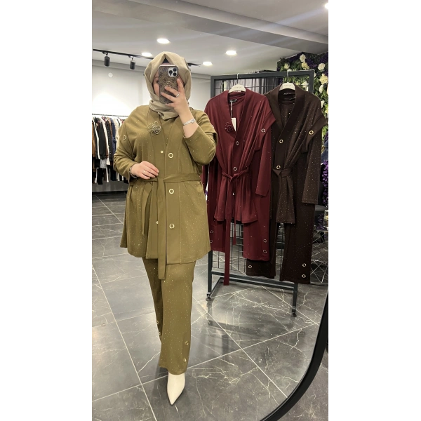 PUREVA Serpme Taşlı Çelik Üçlü Takım