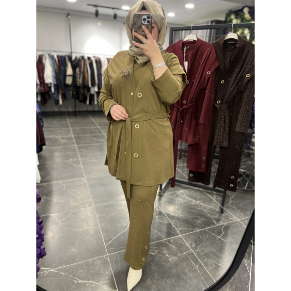 PUREVA Serpme Taşlı Çelik Üçlü Takım