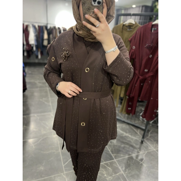 PUREVA Serpme Taşlı Çelik Üçlü Takım