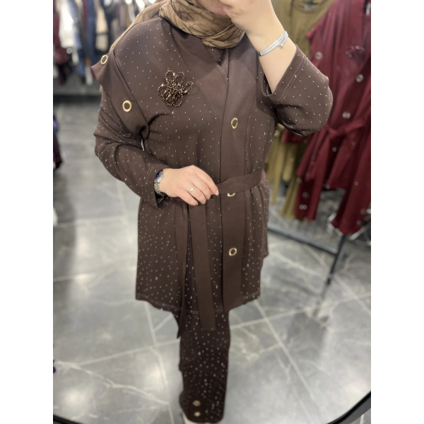 PUREVA Serpme Taşlı Çelik Üçlü Takım