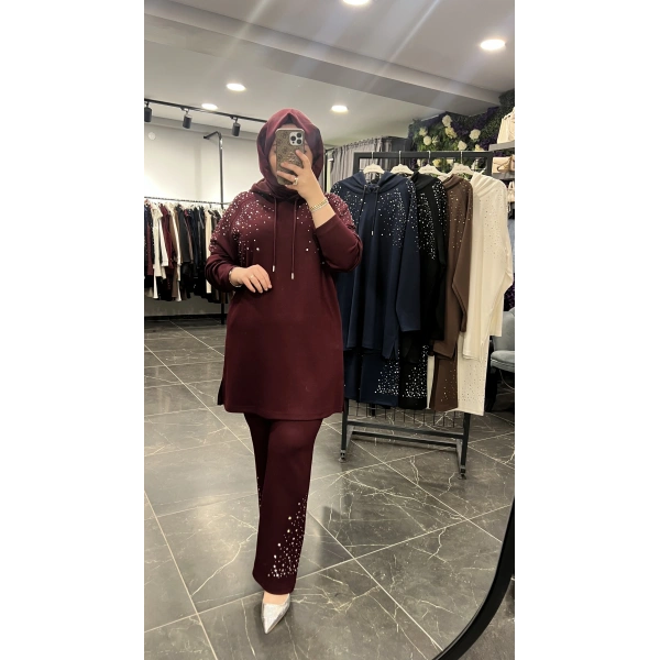 PUREVA Serpme Taşlı Sweat Takım