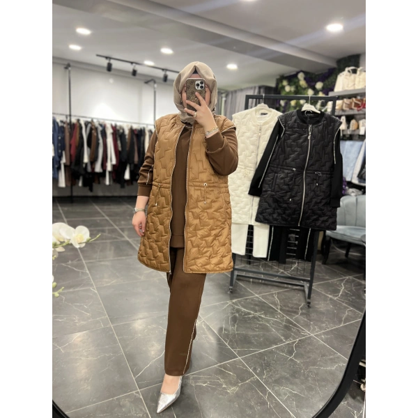 PUREVA Sıra Taşlı Yelekli Üçlü Takım