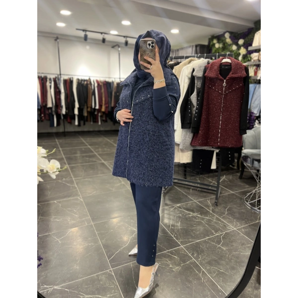 Pureva Zımbalı Simli Yelekli Üçlü Takım