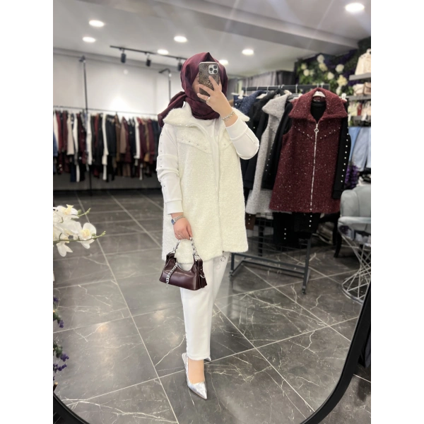 Pureva Zımbalı Simli Yelekli Üçlü Takım