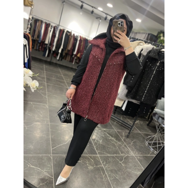 Pureva Zımbalı Simli Yelekli Üçlü Takım