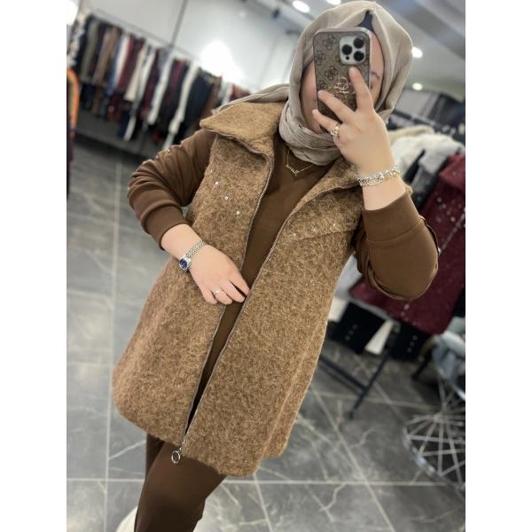 Pureva Zımbalı Simli Yelekli Üçlü Takım