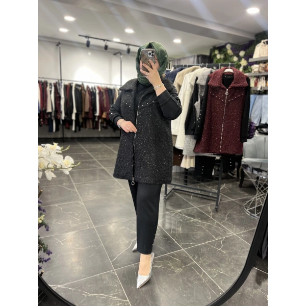 Pureva Zımbalı Simli Yelekli Üçlü Takım