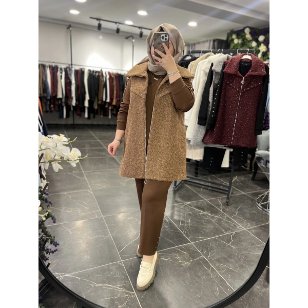 Pureva Zımbalı Simli Yelekli Üçlü Takım