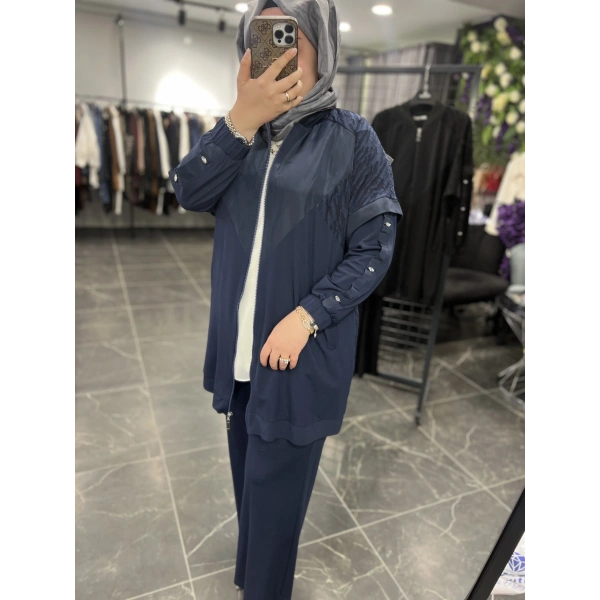 Solis Broşlu Zebra Jakarlı Bambu Penye Takım