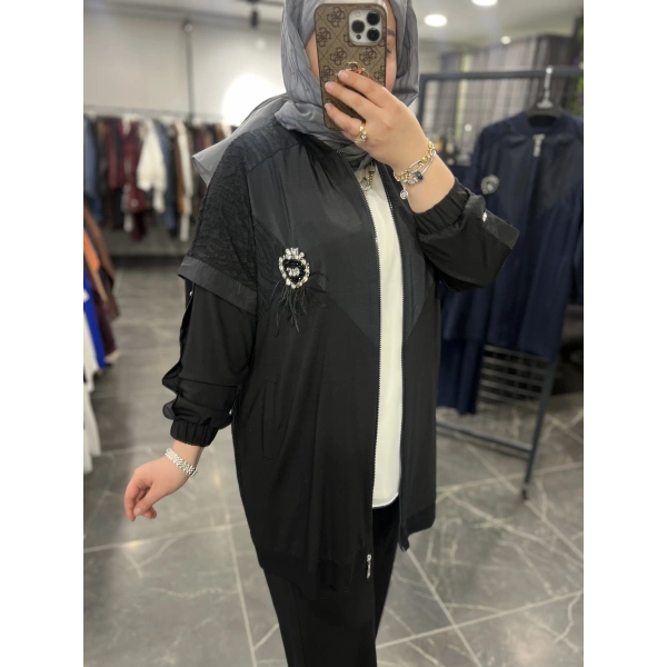 Solis Broşlu Zebra Jakarlı Bambu Penye Takım