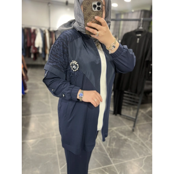 Solis Broşlu Zebra Jakarlı Bambu Penye Takım