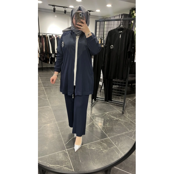 Solis Broşlu Zebra Jakarlı Bambu Penye Takım