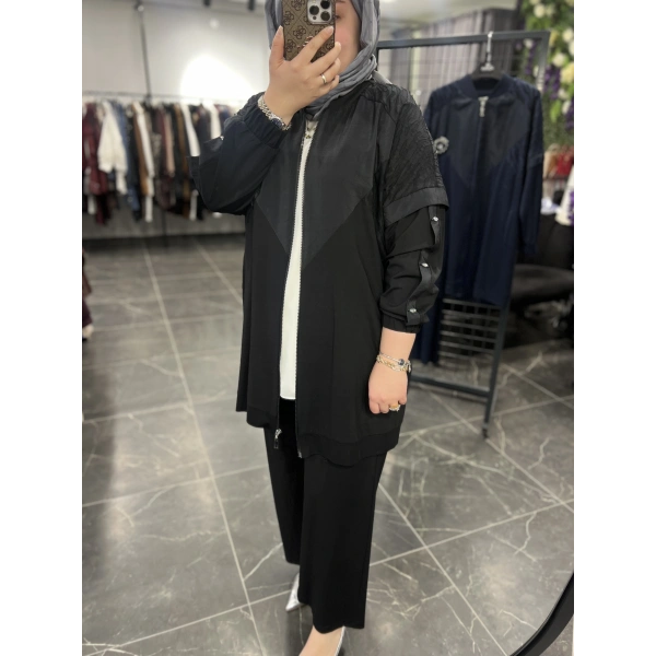 Solis Broşlu Zebra Jakarlı Bambu Penye Takım