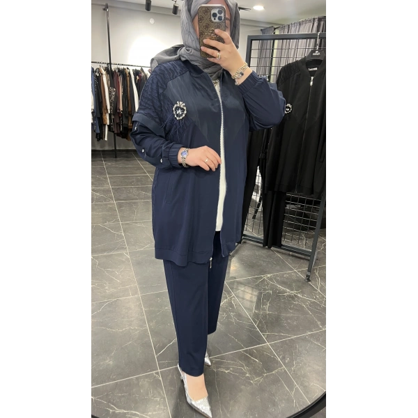 Solis Broşlu Zebra Jakarlı Bambu Penye Takım