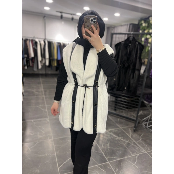 Solis Deri Detay Angora Yelek