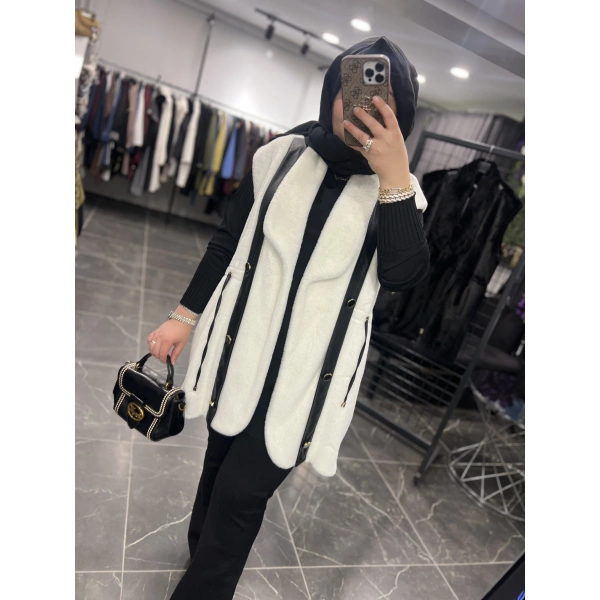 Solis Deri Detay Angora Yelek