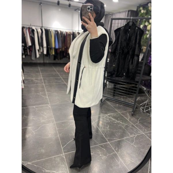 Solis Deri Detay Angora Yelek