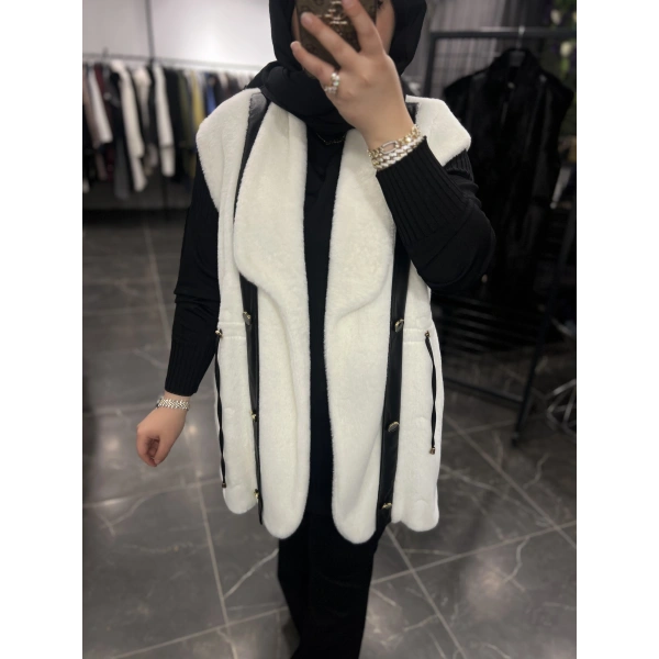 Solis Deri Detay Angora Yelek