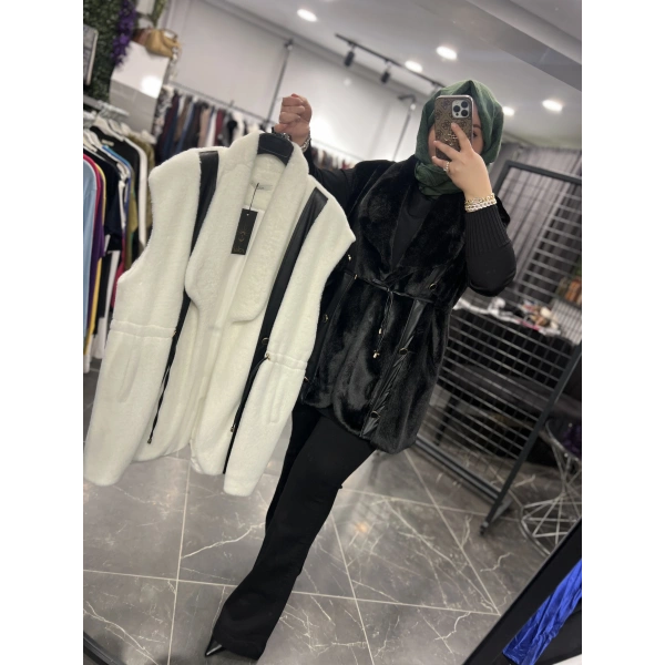 Solis Deri Detay Angora Yelek