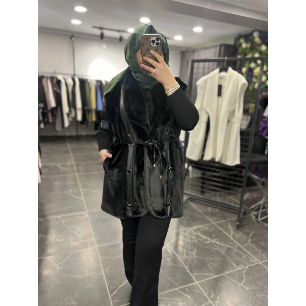 Solis Deri Detay Angora Yelek