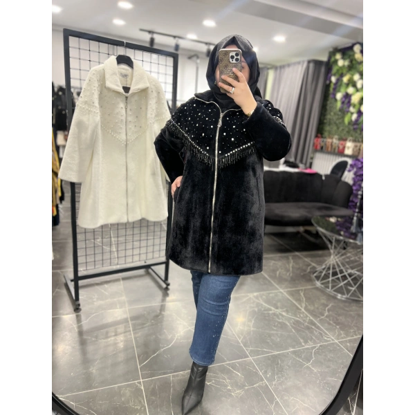 Solis İncili Saçaklı Angora Kürk