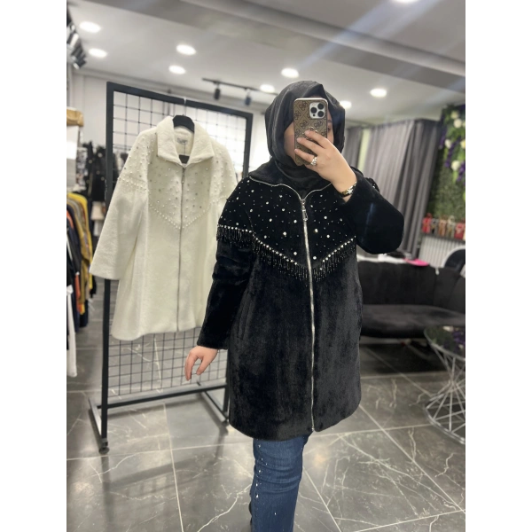 Solis İncili Saçaklı Angora Kürk