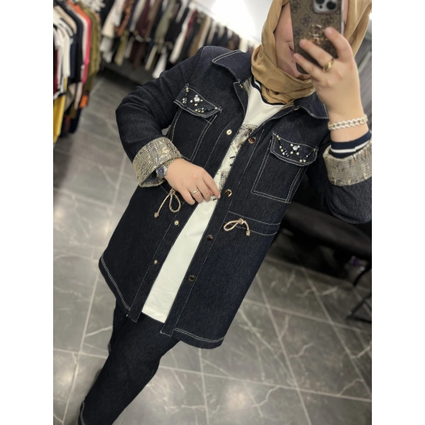 SOLİS Taşlı Fermuarlı Üçlü Kot Takım