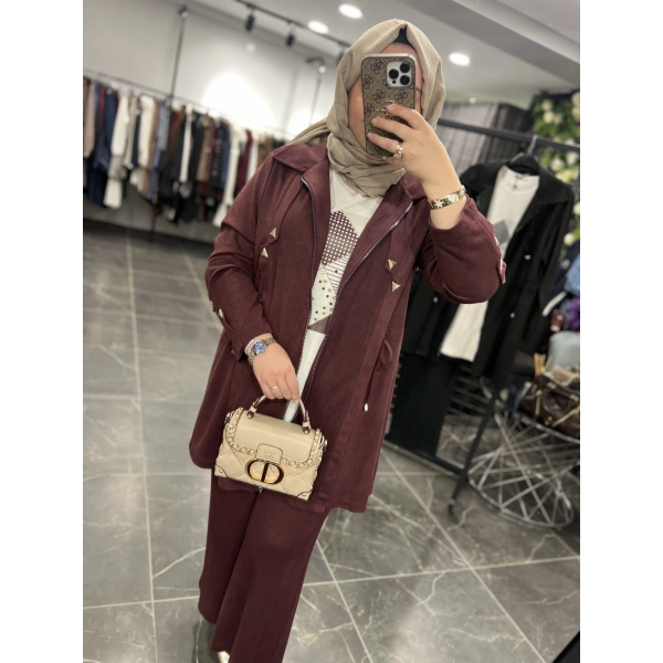 SOLİS Üçgen Zımbalı Süet Üçlü Takım