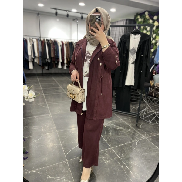 SOLİS Üçgen Zımbalı Süet Üçlü Takım