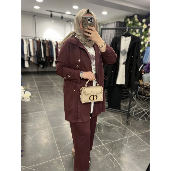 SOLİS Üçgen Zımbalı Süet Üçlü Takım