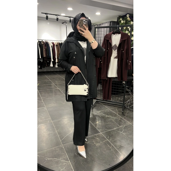 SOLİS Üçgen Zımbalı Süet Üçlü Takım