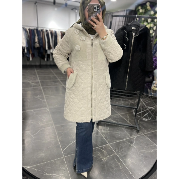 SOLİS Yaprak Taşlı Angora Kapitone Kaban