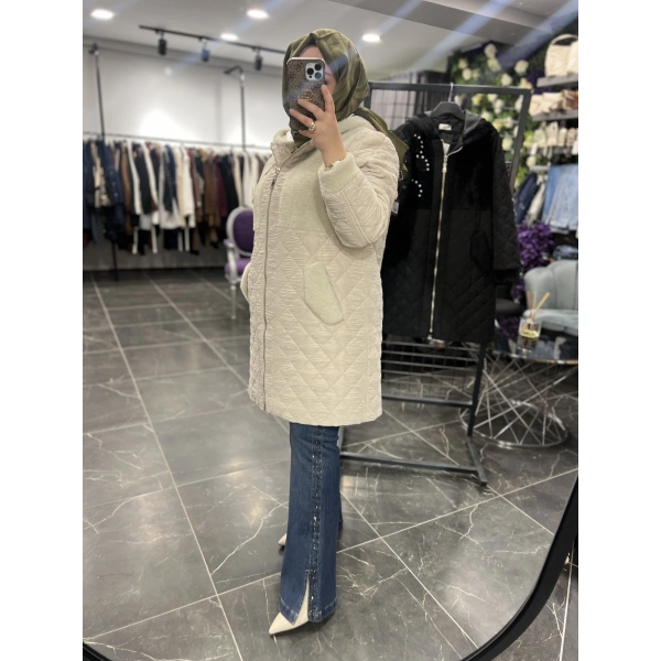 SOLİS Yaprak Taşlı Angora Kapitone Kaban