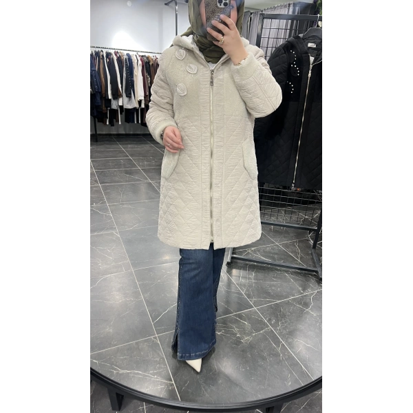 SOLİS Yaprak Taşlı Angora Kapitone Kaban