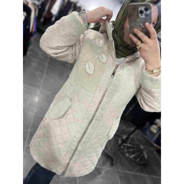 SOLİS Yaprak Taşlı Angora Kapitone Kaban