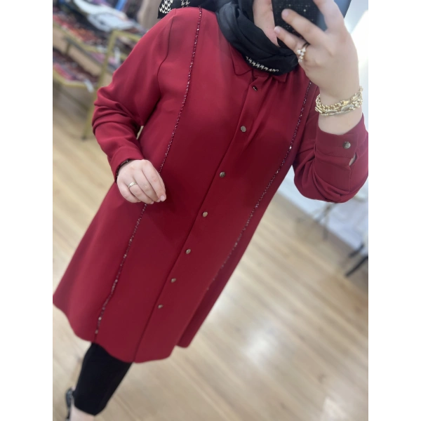 ZİRKON Boncuk Nakışlı Döküm Krep Gömlek