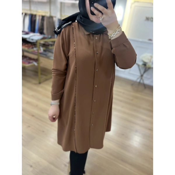 ZİRKON Boncuk Nakışlı Döküm Krep Gömlek