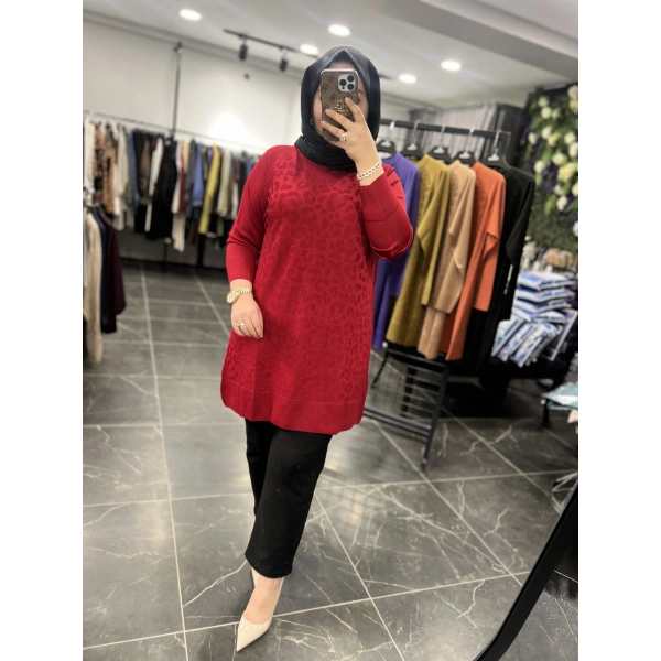 ZİRKON Leopar Kabartmalı Merserize Tunik