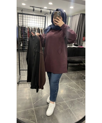 Levidor Yapraklı İşlemeli Sweat