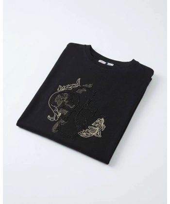 Taşlı Boncuk Nakışlı Tişört