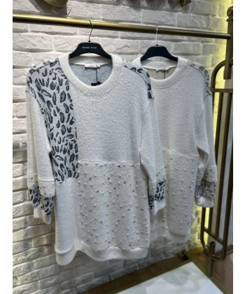 SOLİS İncili Taşlı Leopar Angora Tunik