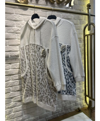 Solis Broşlu Leopar Angora Ceket