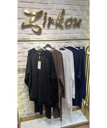 Pureva İncili Jakarlı Tunikli Takım