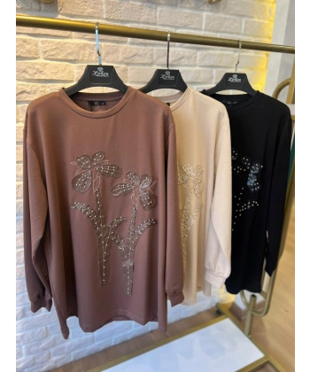 LEVİDOR DERİ NAKIŞLI ZIMBALI SWEAT