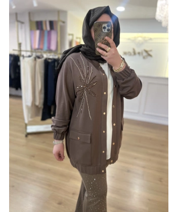 Pureva Taş İşlemeli Bomber Ceket