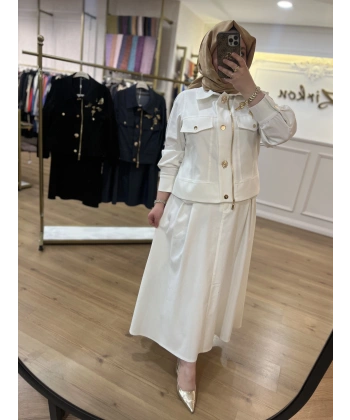 Pureva Nakışlı Gabardin Etek Takım