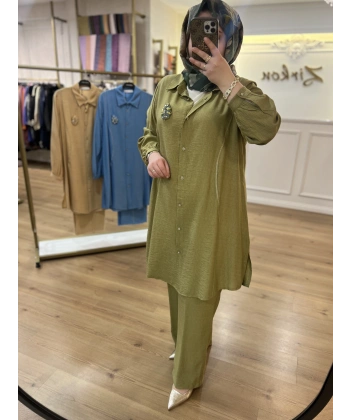 MEVA PLUS BY PUREVA Broşlu Pamuk Keten Takım