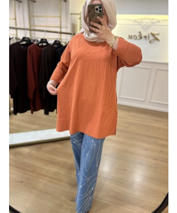 ADN Dalga ve Çiçek Desenli Merserize Tunik (BÜYÜK BEDEN)