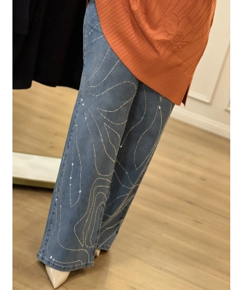 İTHAL Taşlı Palazzo Pamuk Kot